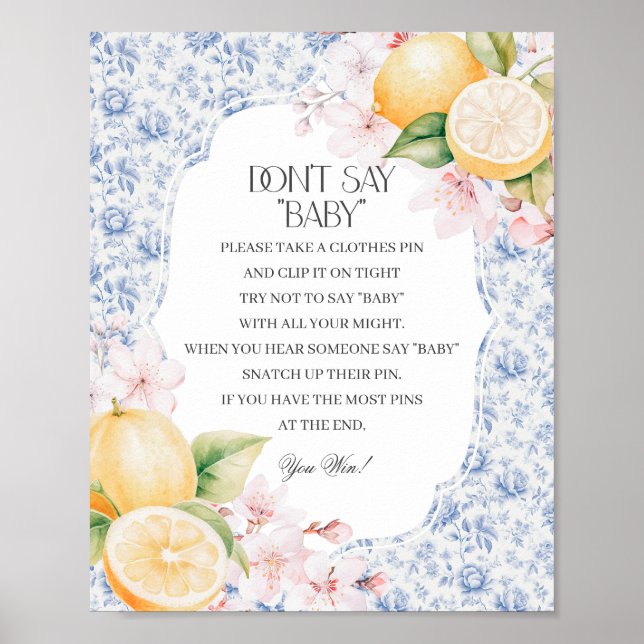 Affiche Chinoiserie Lemon Tea Dont Say Baby shower Game (Devant)