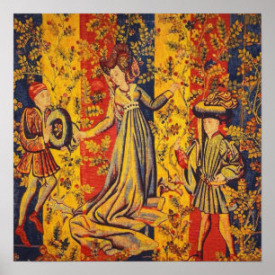 Affiche Chinoiserie médiévale italienne rouge jaune