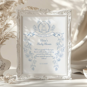 Affiche Chinoiserie ours en peluche baby shower en toile B