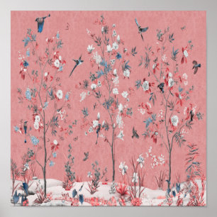 Affiche Chinoiserie rose
