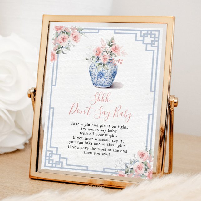 Affiche Chinoiserie rose pâle Ginger Jar Ne pas dire bébé (Créateur téléchargé)