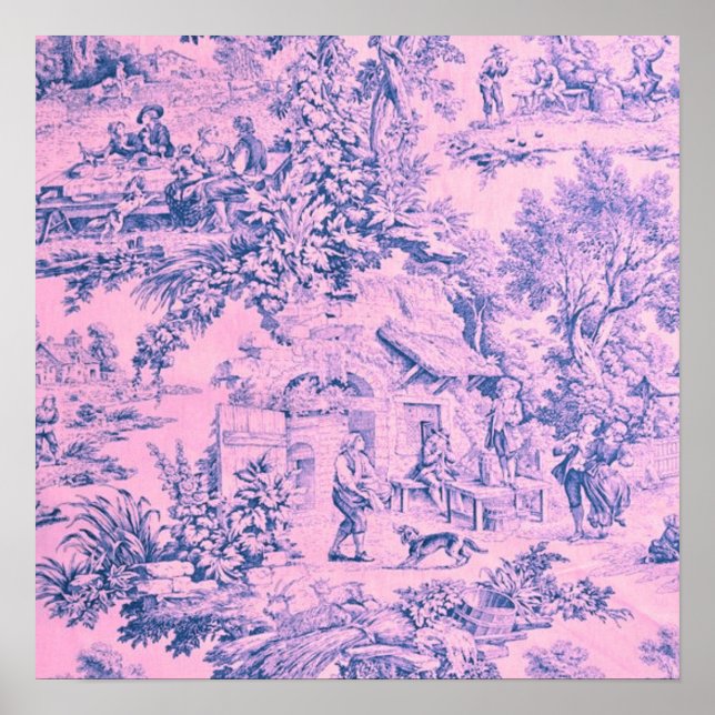 Affiche Chinoiserie Toile Rose Française Style Rococo Rust (Devant)