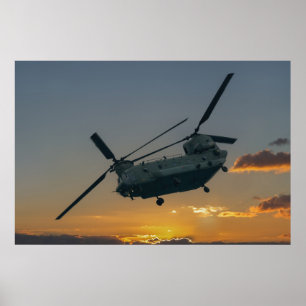 Affiche Chinook Au coucher Du Soleil