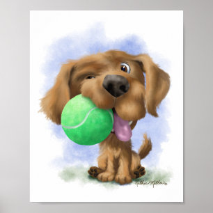 Affiche Chiot adorable avec balle de tennis dessin animé