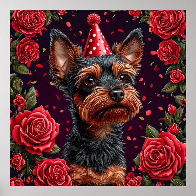 Affiche Chiot Adorable Célébrant un Anniversaire (Devant)