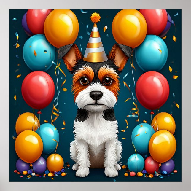 Affiche Chiot Adorable Célébrant un Anniversaire (Devant)