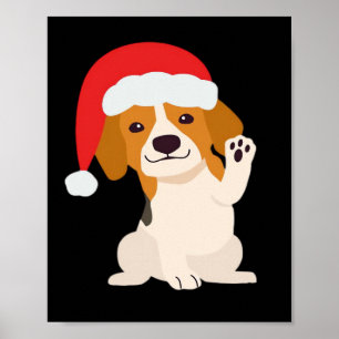 Affiche Chiot Beagle avec le chapeau du Père Noël pour les