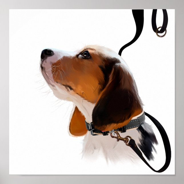Affiche Chiot beagle en laisse (Devant)