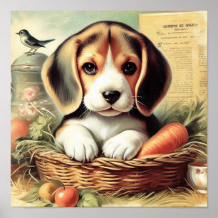 Affiche Chiot Beagle vintage