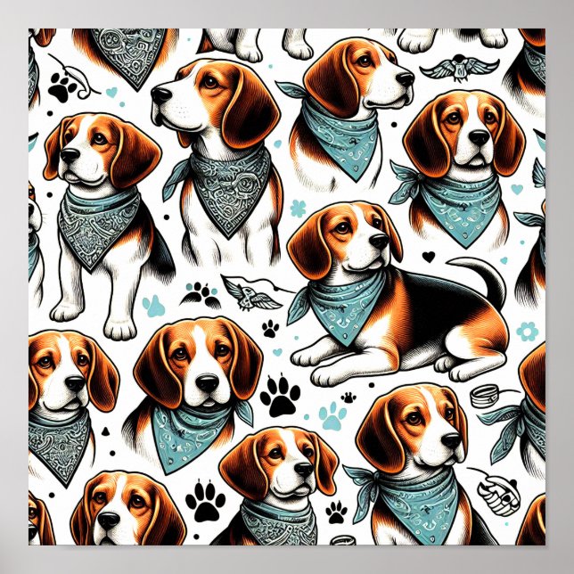 Affiche Chiot Beagle vintage sans couture (Devant)