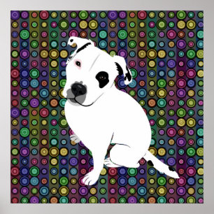 Affiche Chiot blanc mignon de Pitbull sur le motif de