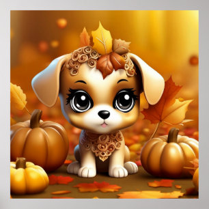 Affiche Chiot Citrouille d'automne