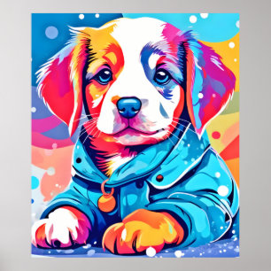 Affiche Chiot en design de manteau bleu