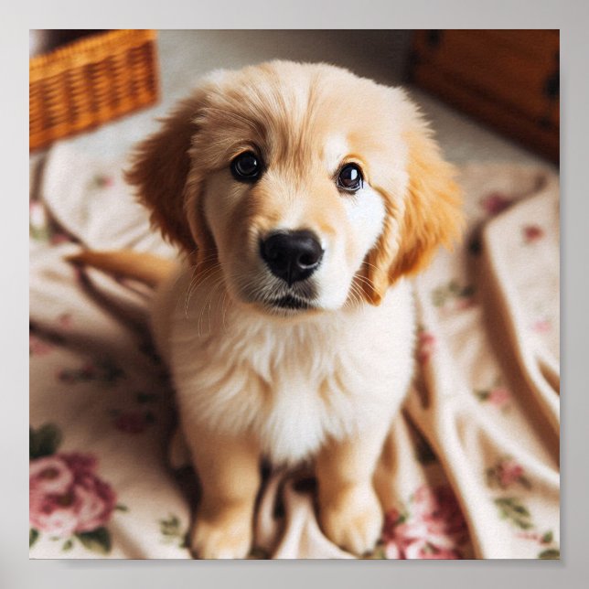 Affiche Chiot Golden Retriever avec de mignons yeux de chi (Devant)