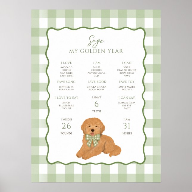 Affiche Chiot Goldendoodle 1er Anniversaire Jalons  (Devant)