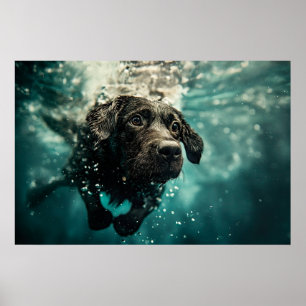 Affiche Chiot Labrador Nageant Sous l'Eau Design
