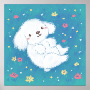 Affiche Chiot mignon avec des fleurs