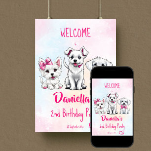 Affiche Chiot pawty mignon chiot rose blanc signe de bienv