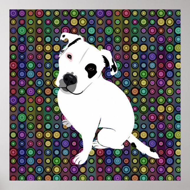 Affiche Chiot Pitbull blanc mignon sur Motif circulaire (Devant)