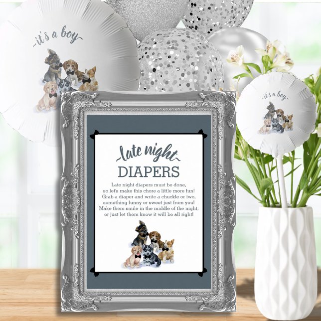 Affiche Chiot pur | Late Night Diapers Baby shower Jeu (Pure Puppy | Late Night Diapers Baby Shower Game Poster)