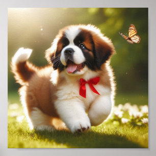 Affiche chiot Saint Bernard mignon