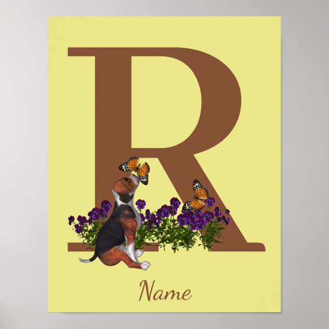 Affiche Chiots Beagle Papillons Monogramme Initiale R Nom  (Devant)