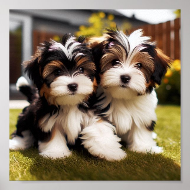 Affiche chiots Biewer Terrier mignons (Devant)