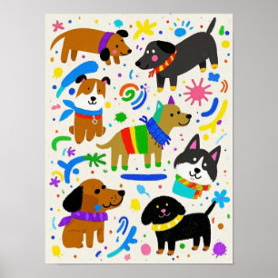 Affiche Chiots de dessin animé joueurs