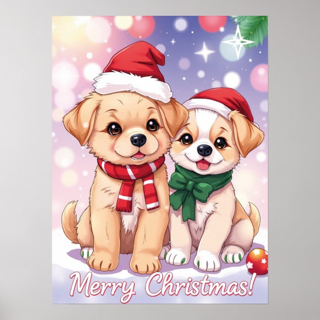 Affiche Chiots de fête avec Noël de fête (Devant)