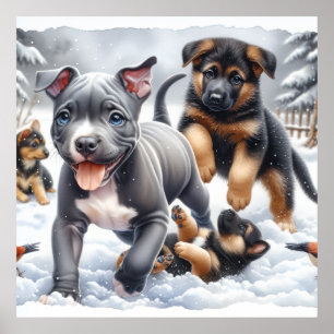 Affiche Chiots heureux jouent