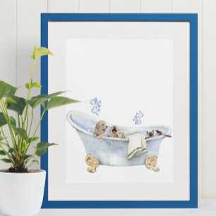 Affiche Chiots Mignons Bain Mousse Chatons Baignoire