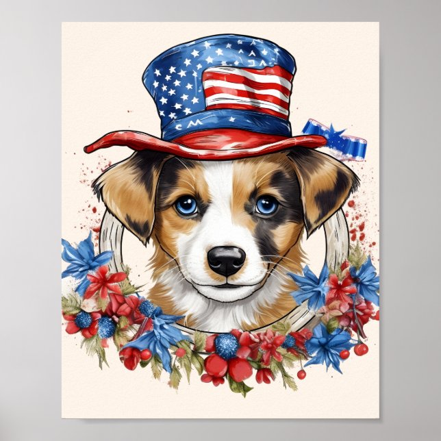 Affiche Chiots patriotiques 4 juillet Fête de l'Indépendan (Devant)