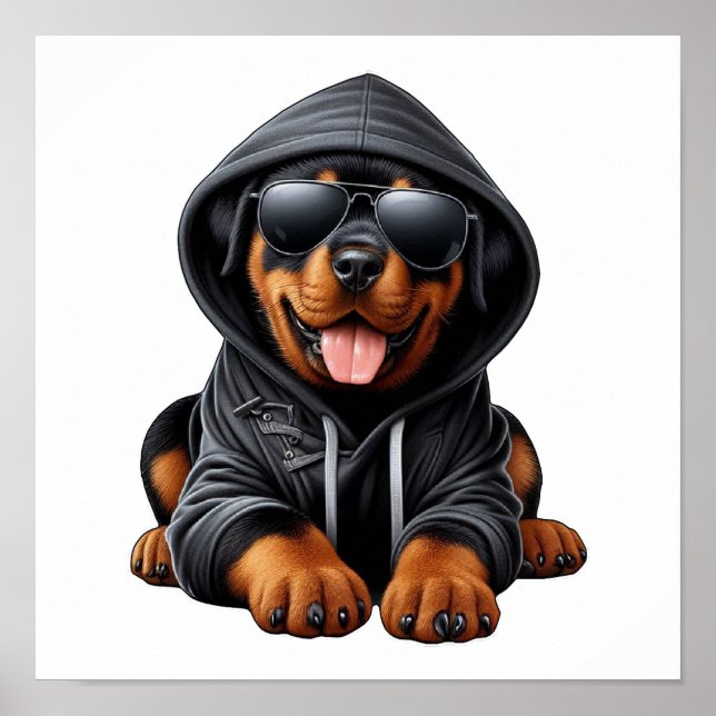 Affiche Chiots Rottweiler en sweat-shirt à capuche  (Devant)