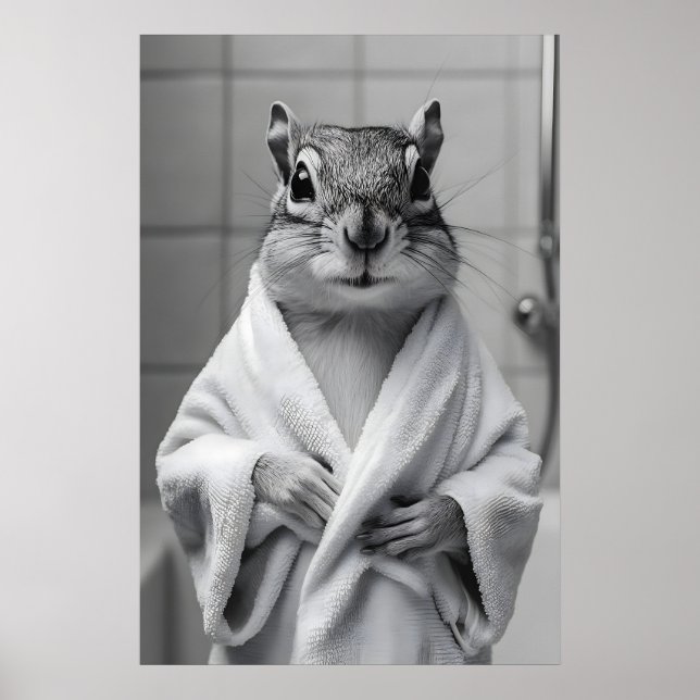 Affiche Chipmunk in Bathrobe Print, Funny Bathroom Wall (Devant)