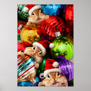 Affiche Chipmunks Aux Ornements De Vacances