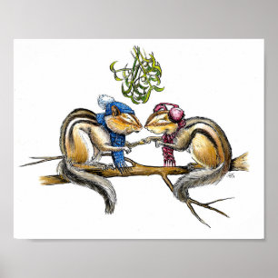 Affiche Chipmunks Under the Mistletoe Print