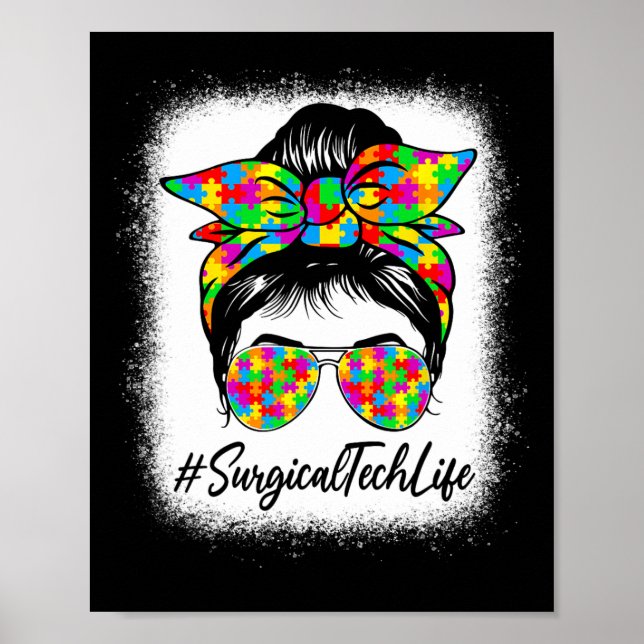 Affiche Chirurgie Tech Messy Bun Femmes soutenant l'autism (Devant)