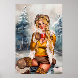 Affiche "Chocolat Chaud À Froid Day" Pinup Art