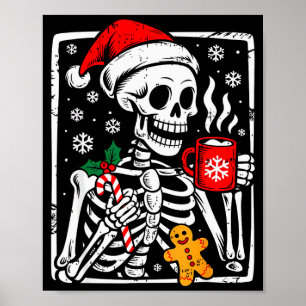 Affiche Chocolat Chaud Drôle de Squelette de Noël Xmas Hom