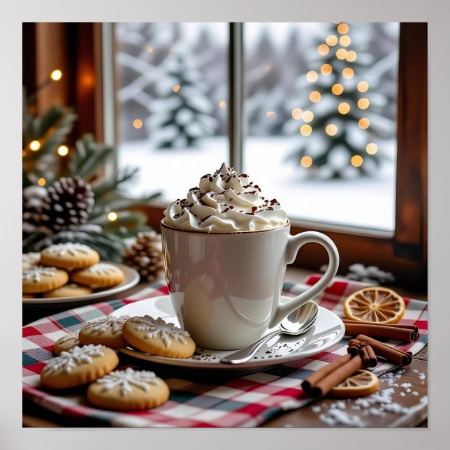 Affiche Chocolat chaud et biscuits à sucre Noël festif (Devant)