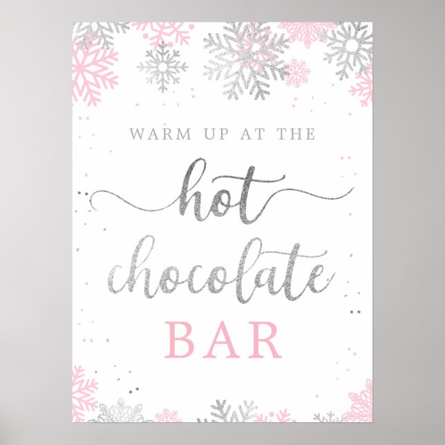 Affiche Chocolat chaud Silver rose Silver Snowflakes hiver (Devant)