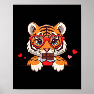 Affiche Chocolat coeur de tigre drôle Saint-Valentin Tigre