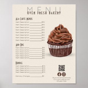 Affiche Chocolat Cupcake Beige Menu Boulangerie Prix Liste