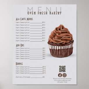 Affiche Chocolat Cupcake Gris Menu Boulangerie Tarifs