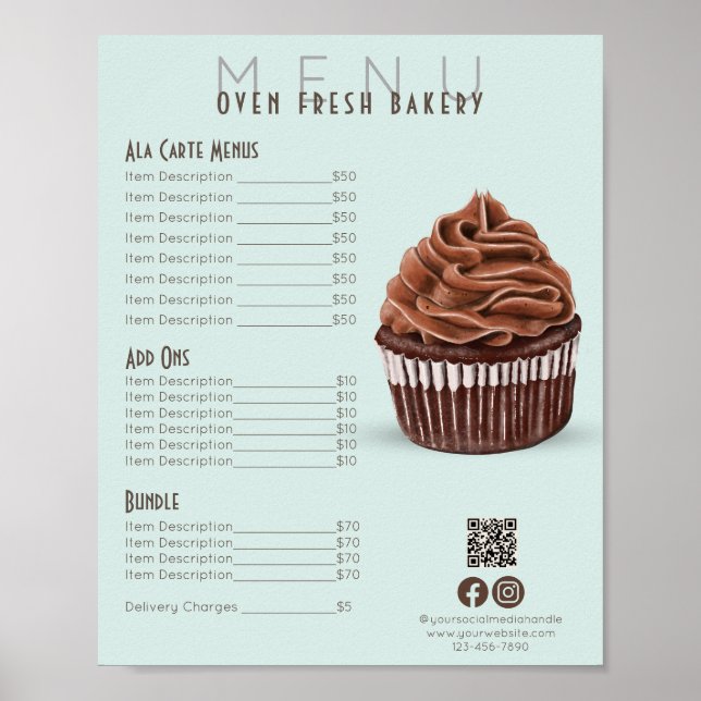 Affiche Chocolat Cupcake Monnaie Menu Boulangerie Prix Lis (Devant)