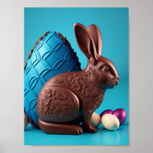 Affiche Chocolat Lapin de Pâques et Oeufs