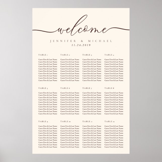 Affiche Chocolate Brown Welcome Wedding Table Seating (Devant)