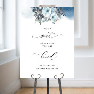 Affiche Choisir un siège pas un côté bleu floral Mariage p