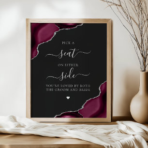 Affiche Choisissez un siège Bourgogne Agate Argent Mariage