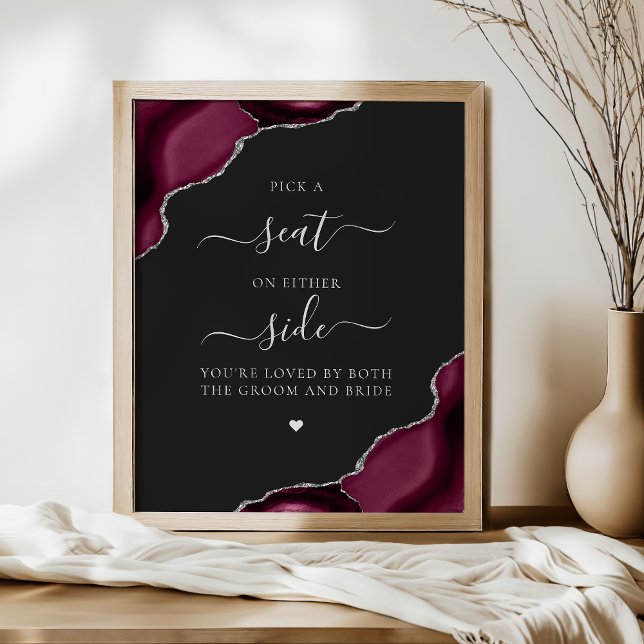 Affiche Choisissez un siège Bourgogne Agate Argent Mariage (Créateur téléchargé)